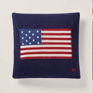Ralph Lauren Navy Blue Flag Knit Pillow